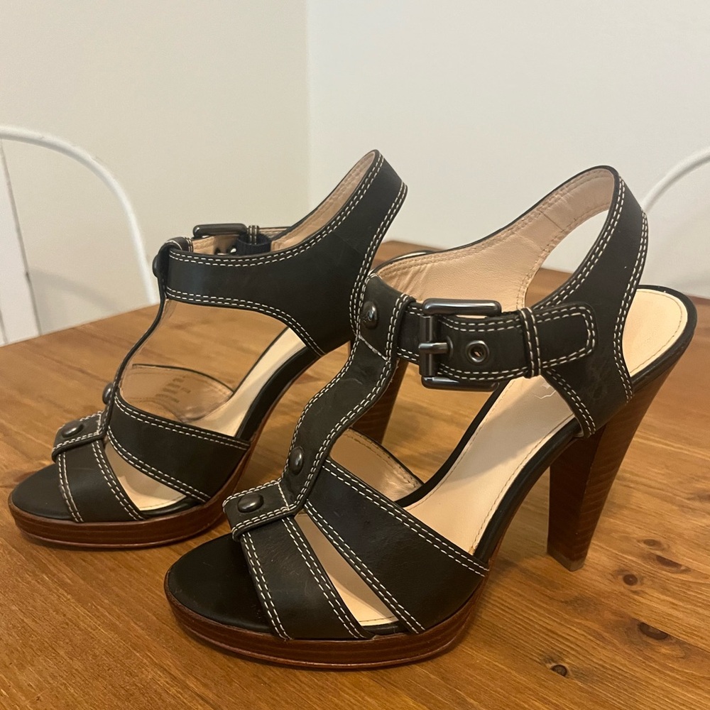 Coach Black Strappy Heels with Buckle Detail